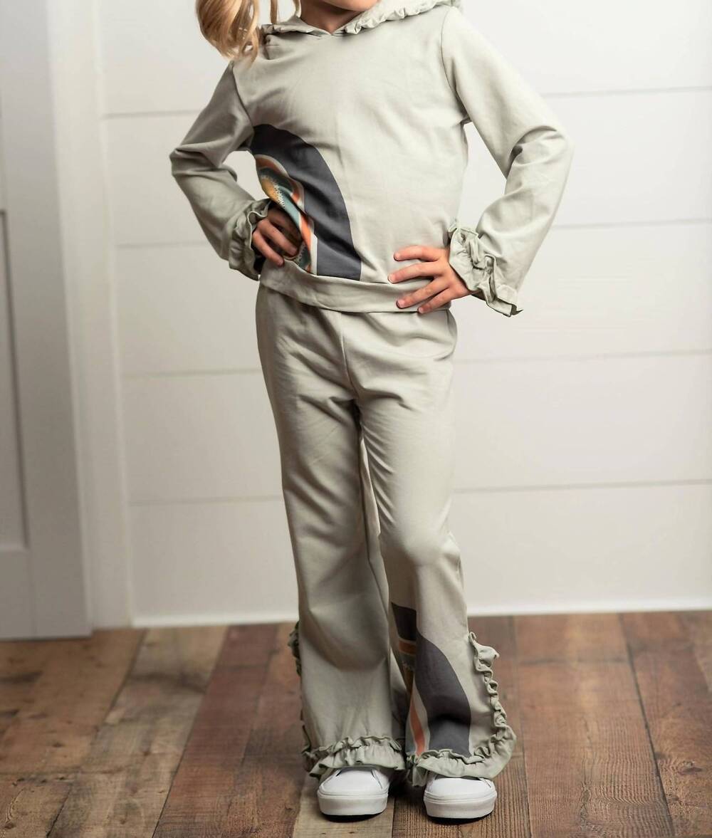 NEW OOPSIE DAISY sage rainbow hooded fall sweatsuit lounge set in gray